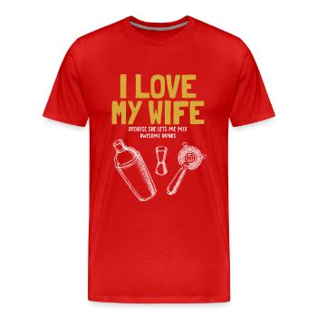 J’aime ma femme Barman Barman Mixologiste - T-shirt bio Premium Homme - rouge - Devant - Damien (186cm)