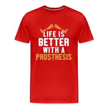 Das Leben ist besser mit einer Beinprothese - Männer Premium Bio T-Shirt - Rot - Vorne - Damien (186cm)