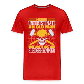 Never Underestimate An Old Man With Sledgehammer - Men's Premium Organic T-Shirt - red - Front - Damien (186cm)