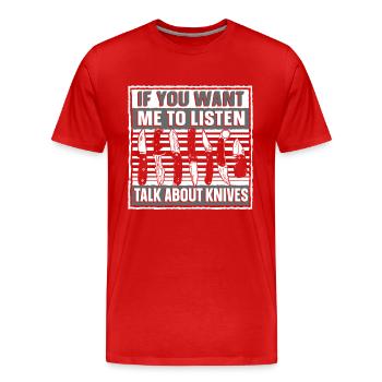 Parlez de couteaux Couteau de boucher Couteau de restauration - T-shirt bio Premium Homme - rouge - Devant - Damien (186cm)