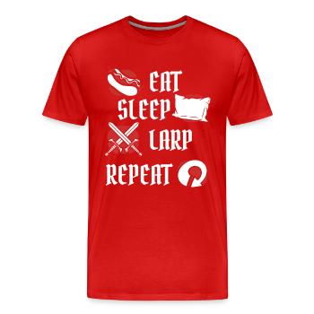 Essen, Schlafen, LARP, Wiederholungs-LARPen, Waffenrüstung - Männer Premium Bio T-Shirt - Rot - Vorne - Damien (186cm)
