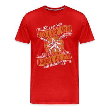 Ich will nur LARPen Waffen Rüstung - Männer Premium Bio T-Shirt - Rot - Vorne - Damien (186cm)