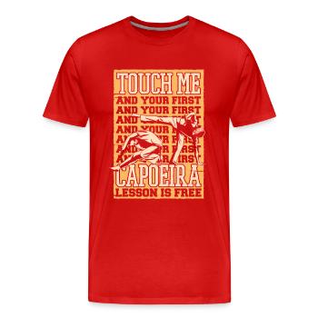 Berühre mich und deine erste Capoeira-Lektion ist kostenlos - Männer Premium Bio T-Shirt - Rot - Vorne - Damien (186cm)