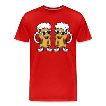 Zwei lustige Bierkrüge mit Sonnenbrille Bier - Männer Premium Bio T-Shirt - Rot - Vorne - Damien (186cm)