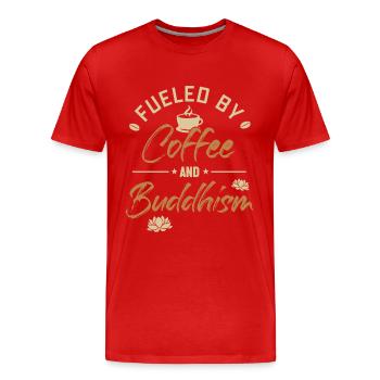 Alimenté par le café et le bouddhisme Statue bouddhiste - T-shirt bio Premium Homme - rouge - Devant - Damien (186cm)