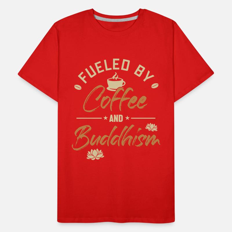 Alimenté par le café et le bouddhisme Statue bouddhiste T-shirt bio Premium Homme