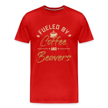 Angetrieben von Kaffee und Bibern Nordamerika - Männer Premium Bio T-Shirt - Rot - Vorne - Damien (186cm)