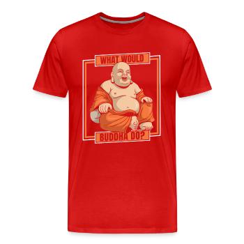 Que ferait Bouddha Statue symbole bouddhiste - T-shirt bio Premium Homme - rouge - Devant - Damien (186cm)
