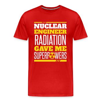 Les radiations m’ont donné des superpouvoirs : l’uranium, le nucléaire - T-shirt bio Premium Homme - rouge - Devant - Damien (186cm)