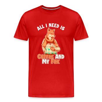 Le café et mon renard Caninae Renard roux Canidés renard - T-shirt bio Premium Homme - rouge - Devant - Damien (186cm)