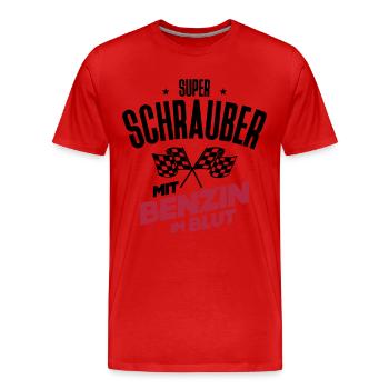 Super Schrauber - Mit Benzin im Blut - Männer Premium Bio T-Shirt - Rot - Vorne - Damien (186cm)