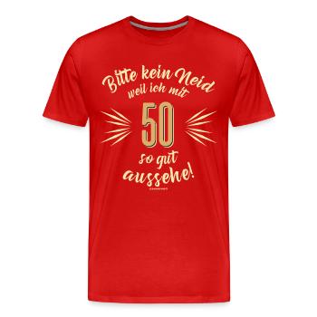 Bitte kein Neid 50 - Männer Premium Bio T-Shirt - Rot - Vorne - Damien (186cm)