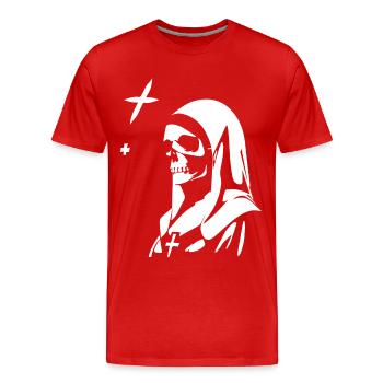 Umarme die Dunkelheit Satanische Nonne, Okkultismus, Gothic - Männer Premium Bio T-Shirt - Rot - Vorne - Damien (186cm)