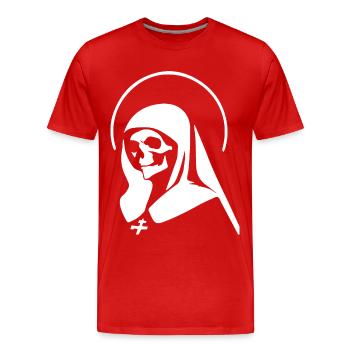 Reveal Your Enigmatic Charm with Unholy Nun, Sata - Men's Premium Organic T-Shirt - red - Front - Damien (186cm)