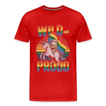 Faultier reitet Einhorn LGBTQ Regenbogen Fahne - Männer Premium Bio T-Shirt - Rot - Vorne - Damien (186cm)
