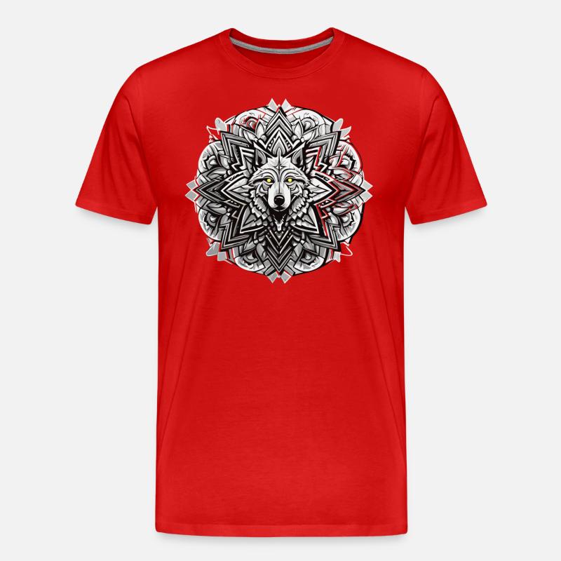 Wolf Mandala Indianer Design - Männer Premium Bio T-Shirt - Rot