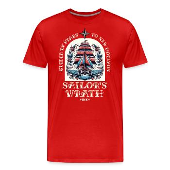 Segelboot Segelschiff Tattoo Vintage Abenteuer - Männer Premium Bio T-Shirt - Rot - Vorne - Damien (186cm)