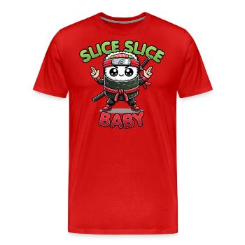 Kawaii Sushi Ninja Slice Slice Baby Lustiges Essen Wortspiel - Männer Premium Bio T-Shirt - Rot - Vorne - Damien (186cm)