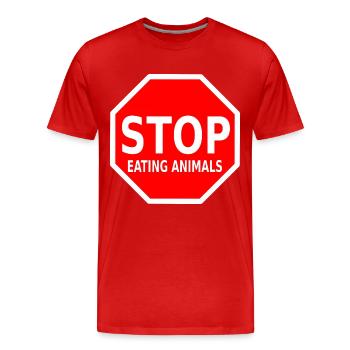 STOP EATING ANIMALS - Männer Premium Bio T-Shirt - Rot - Vorne - Damien (186cm)