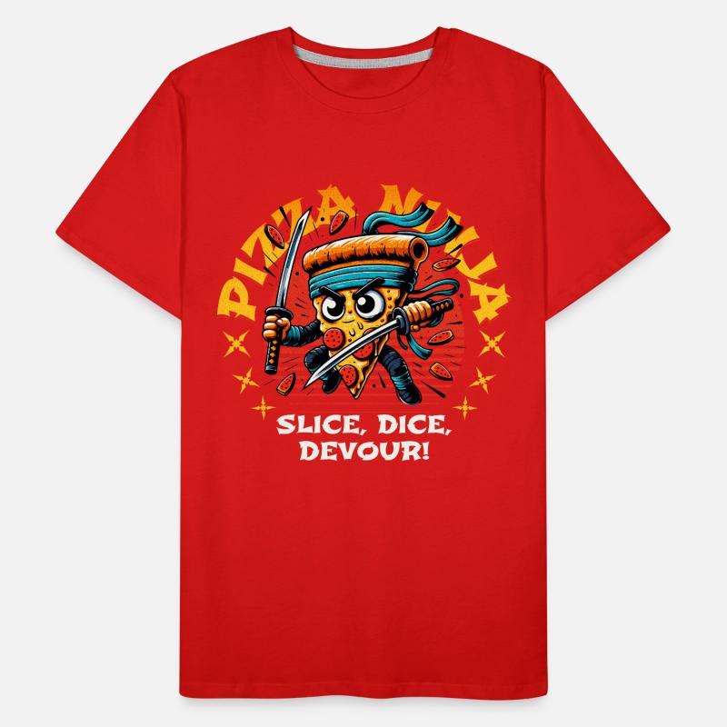 PIZZA NINJA TRANCHEZ, COUPEZ EN DÉS, DÉVOREZ ! T-shirt bio Premium Homme