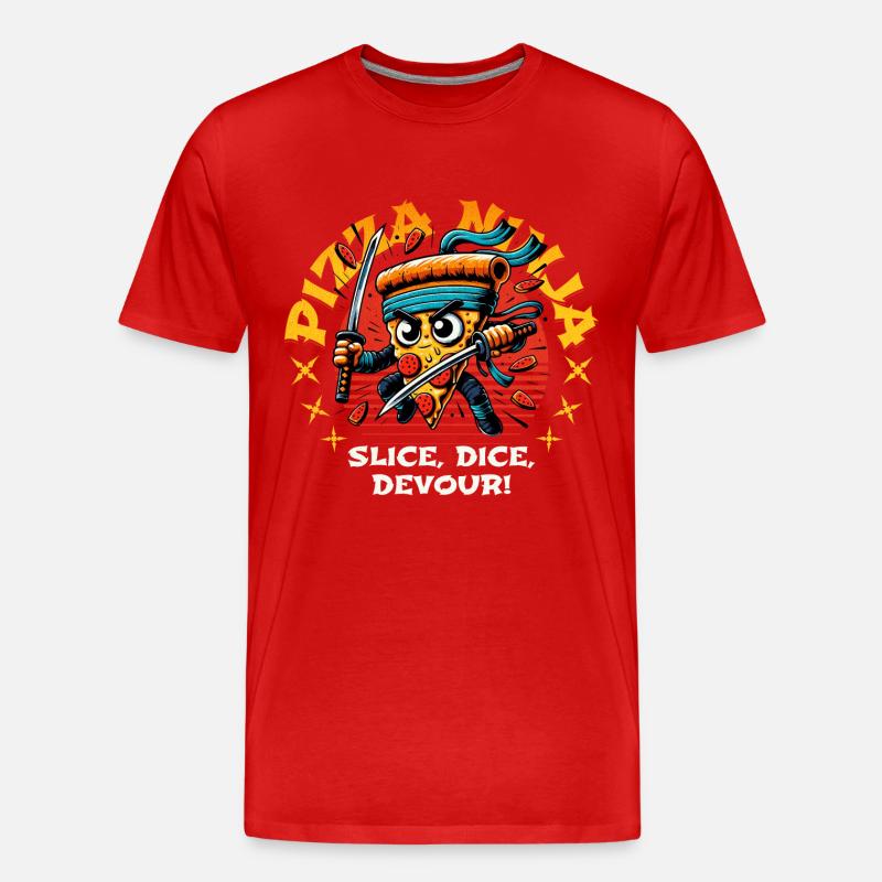 PIZZA NINJA SLICE, DICE, DEVOUR! - Männer Premium Bio T-Shirt - Rot