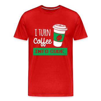 I turn coffee into code developer - T-shirt bio Premium Homme - rouge - Devant - Damien (186cm)