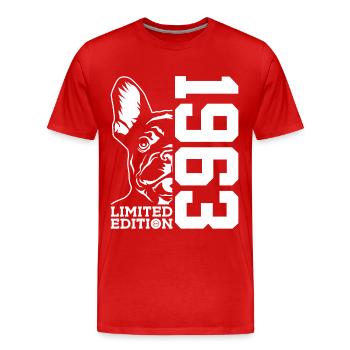 63. GEBURTSTAG FRANZÖSICHE BULLDOGGE 1963 - Männer Premium Bio T-Shirt - Rot - Vorne - Damien (186cm)