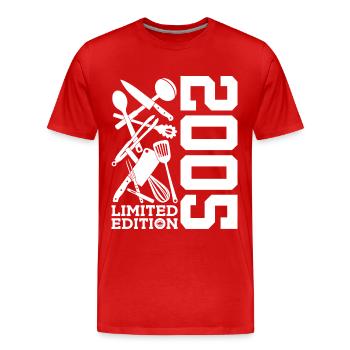 ÉDITION LIMITÉE 2005 CUISINE POUR LE 21E ANNIVERSAIRE DU CHEF - T-shirt bio Premium Homme - rouge - Devant - Damien (186cm)