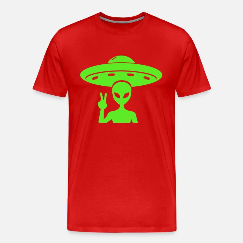Alien UFO Peace - Männer Premium Bio T-Shirt - Rot