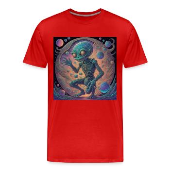 The fascinating alien in the colorful cosmos - Men's Premium Organic T-Shirt - red - Front - Damien (186cm)