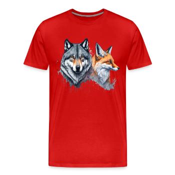 Wild Harmony : Aquarelle Loup et Renard - T-shirt bio Premium Homme - rouge - Devant - Damien (186cm)