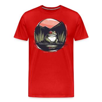 Japanische Rote Sonne: Frosch am Teich - Männer Premium Bio T-Shirt - Rot - Vorne - Damien (186cm)