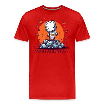 Wer bist du? Außerirdischer auf einem Felsen - Männer Premium Bio T-Shirt - Rot - Vorne - Damien (186cm)