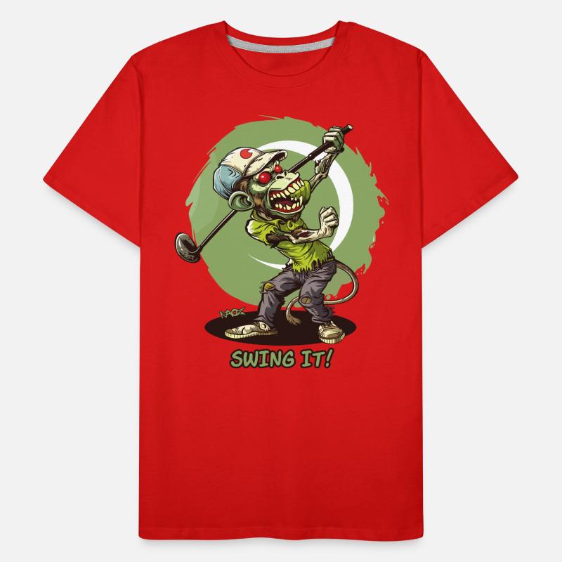 Swing It, Zombie Monkey: A Golfer Golfing Men's Premium Organic T-Shirt