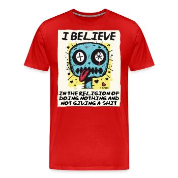 Un croyant religieux ne fait rien - T-shirt bio Premium Homme - rouge - Devant - Damien (186cm)