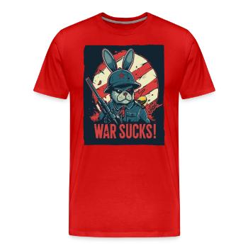 Captain Rabbit Hüpf : La guerre est de la merde - T-shirt bio Premium Homme - rouge - Devant - Damien (186cm)