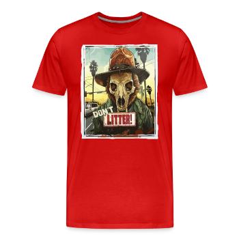 Hirsch Totenkopf Ranger, Kein Müll wegwerfen - Männer Premium Bio T-Shirt - Rot - Vorne - Damien (186cm)