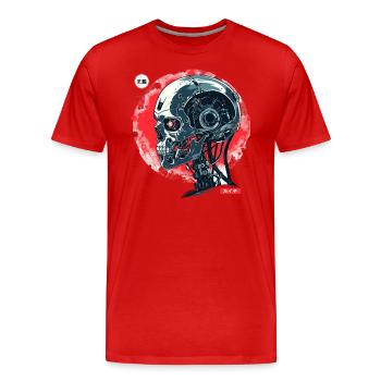 Cyber Cyborg Tech: Roboter Totenkopf Schädel - Männer Premium Bio T-Shirt - Rot - Vorne - Damien (186cm)
