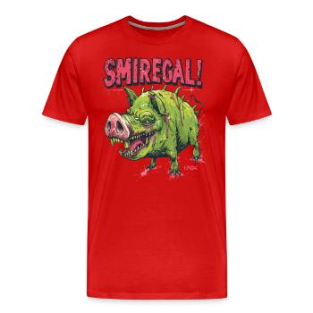 Drôle de cochon zombie : Je m’en fiche - T-shirt bio Premium Homme - rouge - Devant - Damien (186cm)