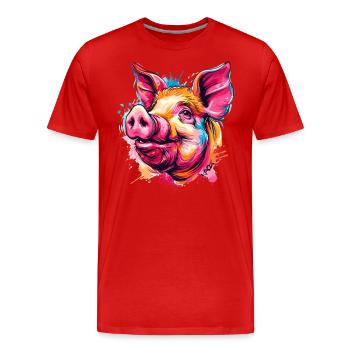 Buntes Farbspritzer Schwein - Männer Premium Bio T-Shirt - Rot - Vorne - Damien (186cm)