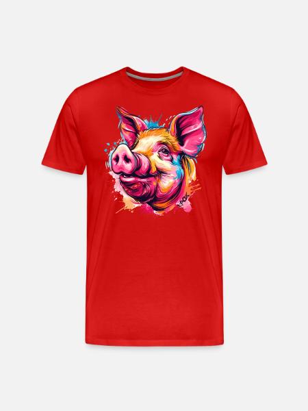 Buntes Farbspritzer Schwein - Männer Premium Bio T-Shirt - Rot
