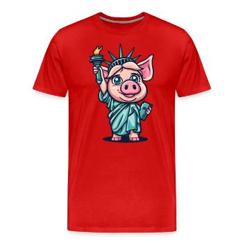 Lady Pig of Funny: Liberty Pig Statue - Men's Premium Organic T-Shirt - red - Front - Damien (186cm)