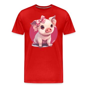 Petit cochon mignon avec nœud - T-shirt bio Premium Homme - rouge - Devant - Damien (186cm)
