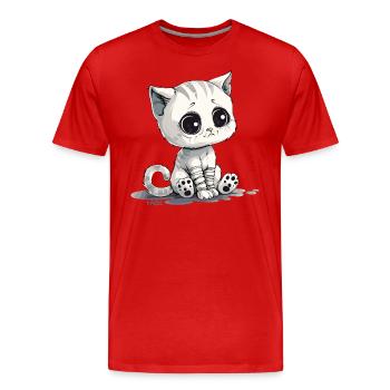 Süßes kleines trauriges Kätzchen - Männer Premium Bio T-Shirt - Rot - Vorne - Damien (186cm)
