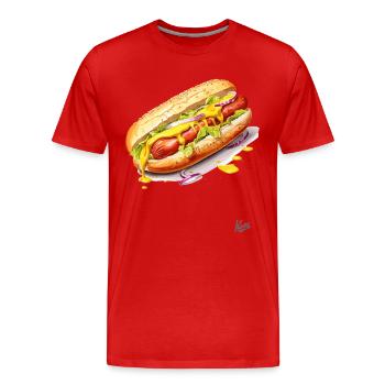 Mustard and a sausage in a bun: Hot dog - Men's Premium Organic T-Shirt - red - Front - Damien (186cm)