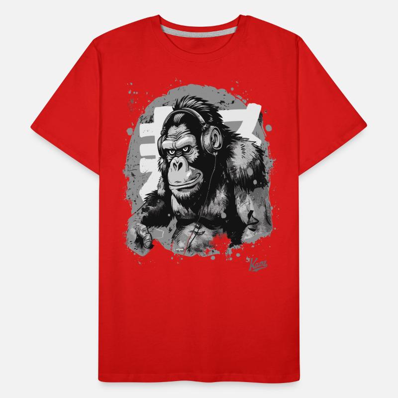 Funky Musik Kopfhörer Schimpansen-Affe Männer Premium Bio T-Shirt