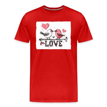 zwei liebende Vögel, Vogel Liebe - Männer Premium Bio T-Shirt - Rot - Vorne - Damien (186cm)