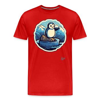 Mignon petit pingouin sur une banquise - T-shirt bio Premium Homme - rouge - Devant - Damien (186cm)