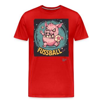 Fußball-Schwein: Wir wollen Fußball jetzt - Männer Premium Bio T-Shirt - Rot - Vorne - Damien (186cm)