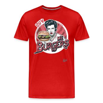 Publicité rétro, Luv me Burgers, J’aime les hamburgers - T-shirt bio Premium Homme - rouge - Devant - Damien (186cm)